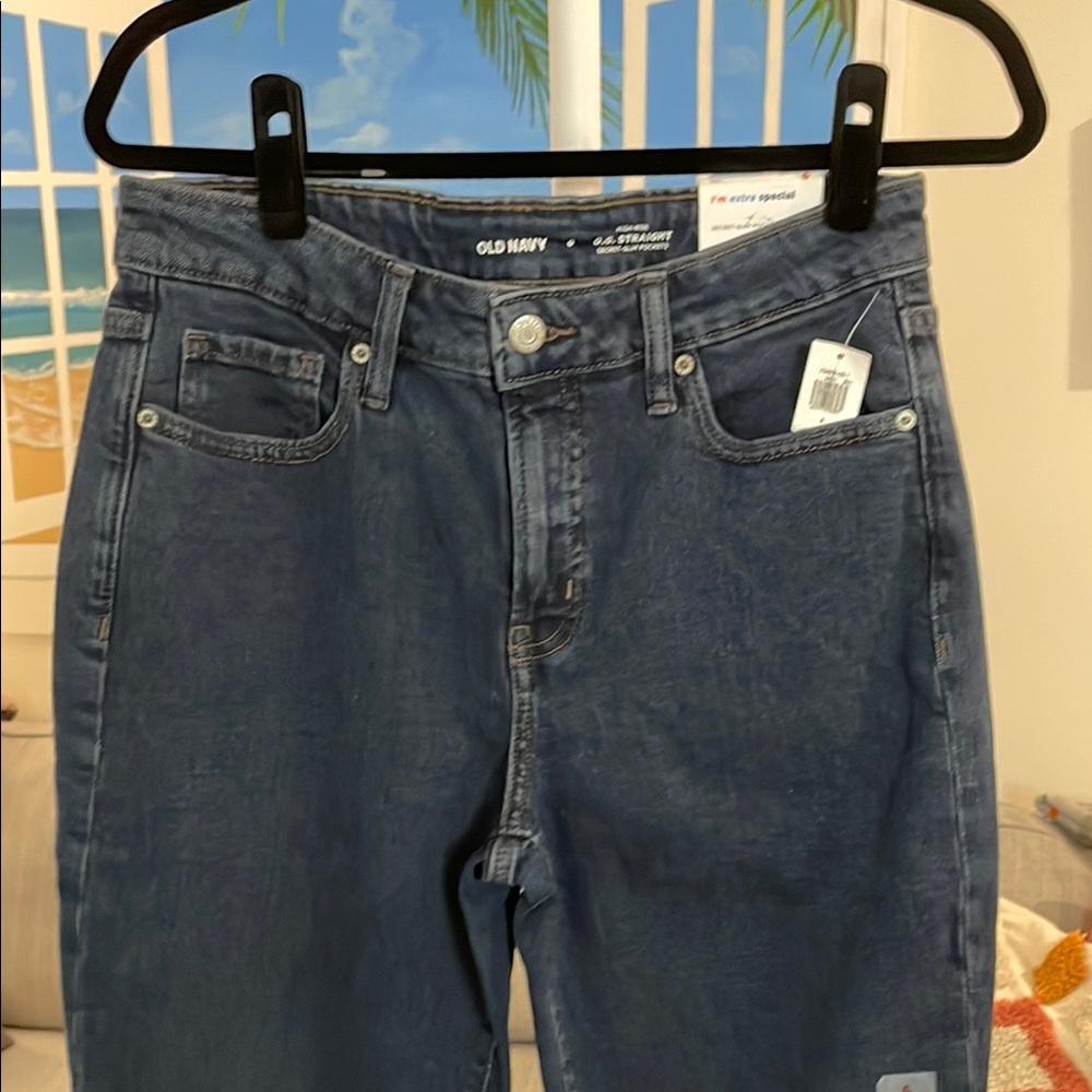 Old Navy Blue OG Straight Leg High Rise Jeans